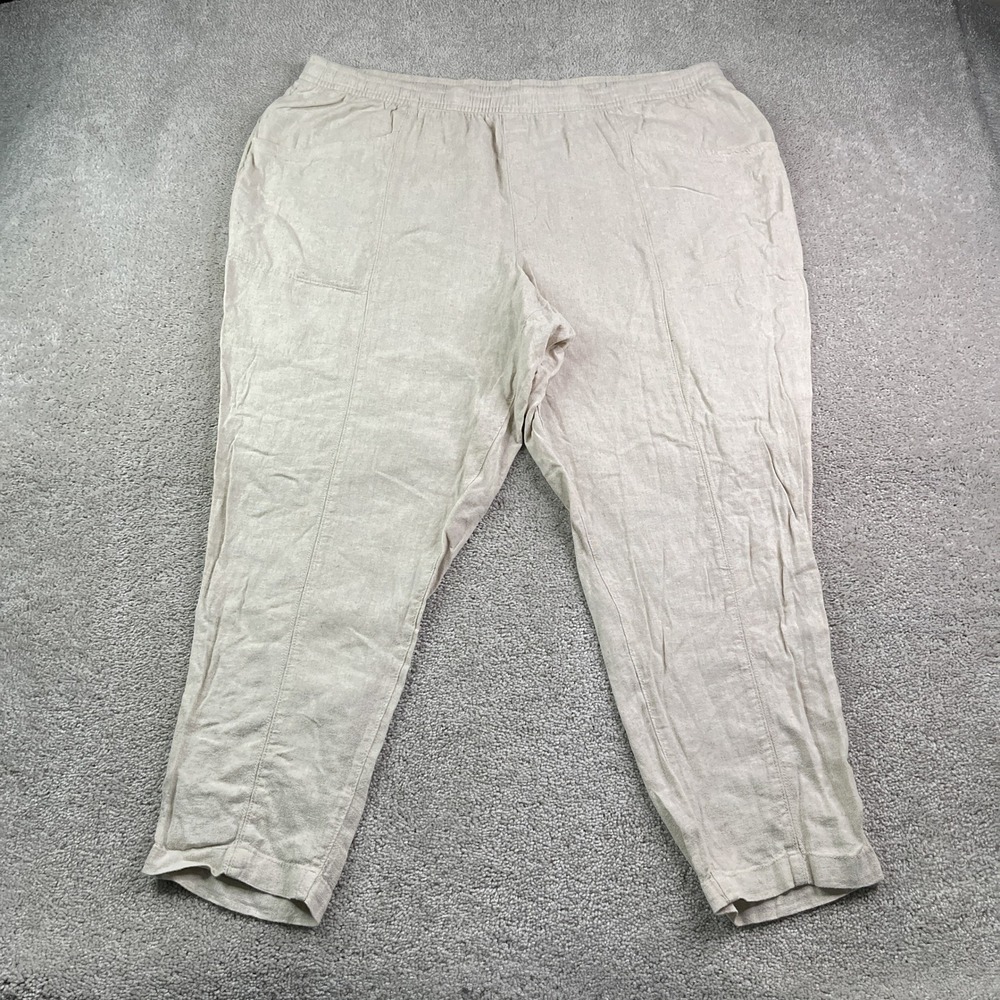 Old Navy Pants Women XXL Beige Linen Blend High Rise Cropped Trousers Flax